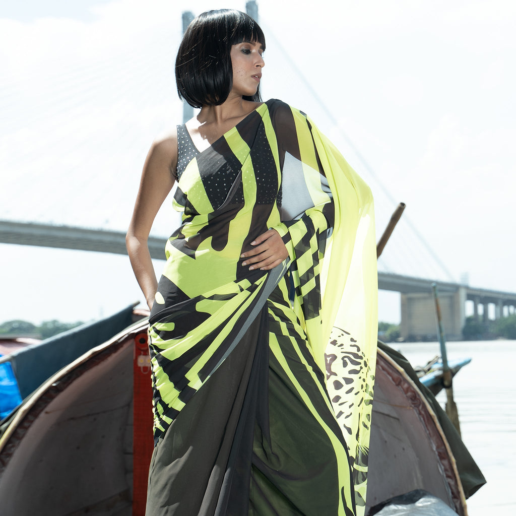 Women's Fierce Digital Printed Satin Georgette Saree