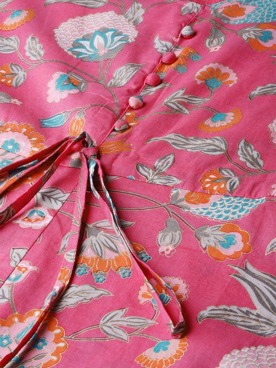 Women's  Printed Pink & Blue Floral Print Maxi Dress - AKS