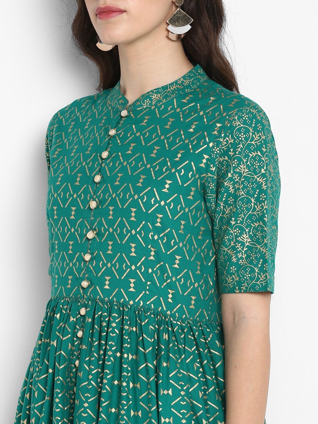 Women's Green Printed Maxi Dress - Meeranshi