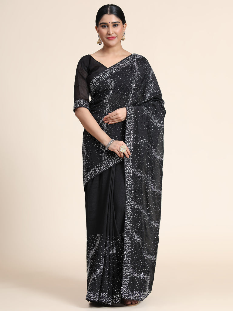 Women's Vichitra Saree With Blouse Piece (BLACK)