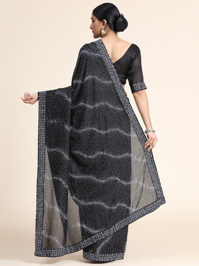 Women's Vichitra Saree With Blouse Piece (BLACK)