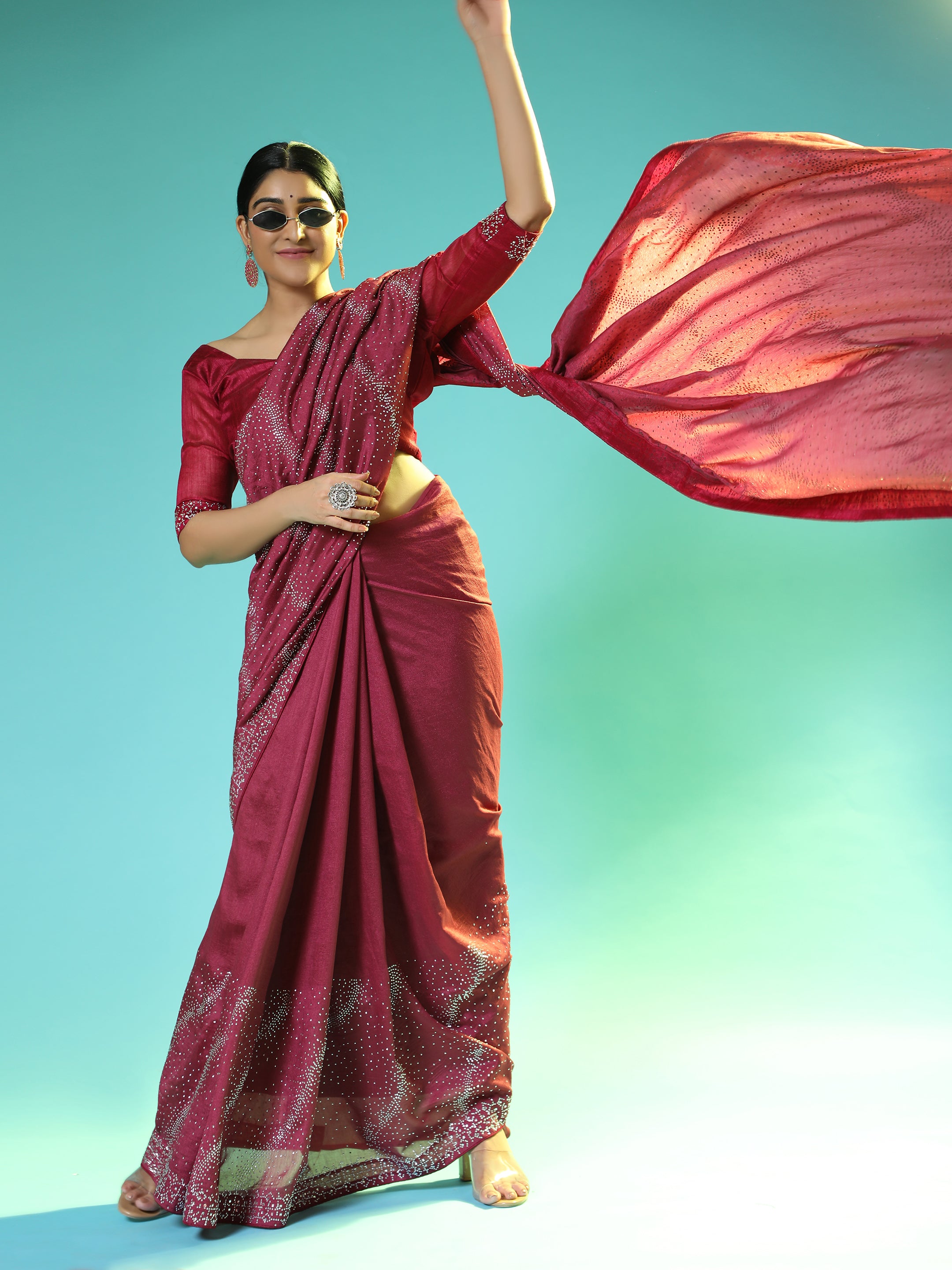 Women's Vichitra Saree With Blouse Piece (MAROON) - PUNYATHA CREATION