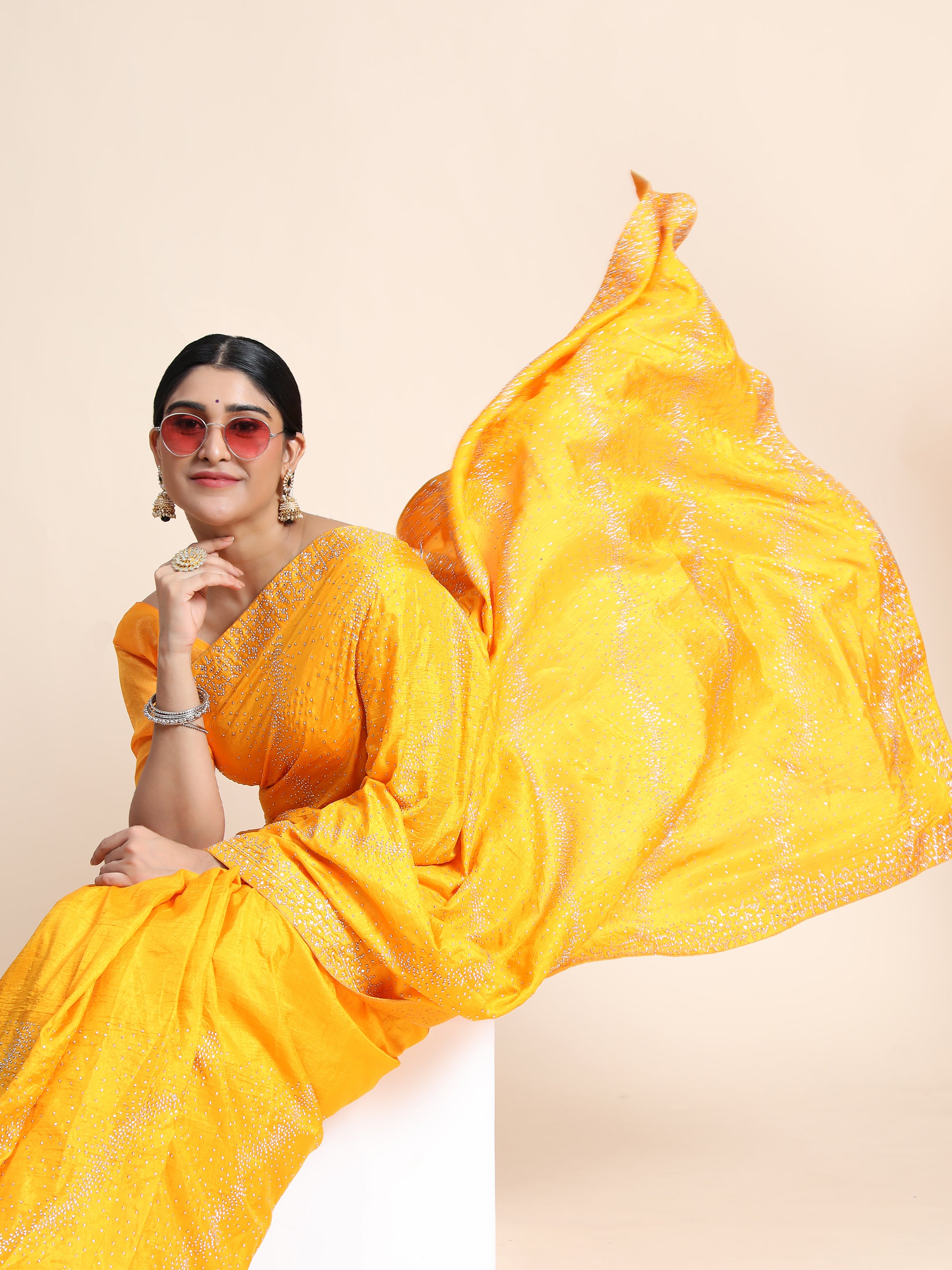 Women's Vichitra Saree With Blouse Piece (MUSTRAD) - PUNYATHA CREATION