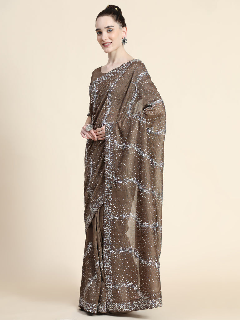 Women's Vichitra Saree With Blouse Piece (COFFEE)