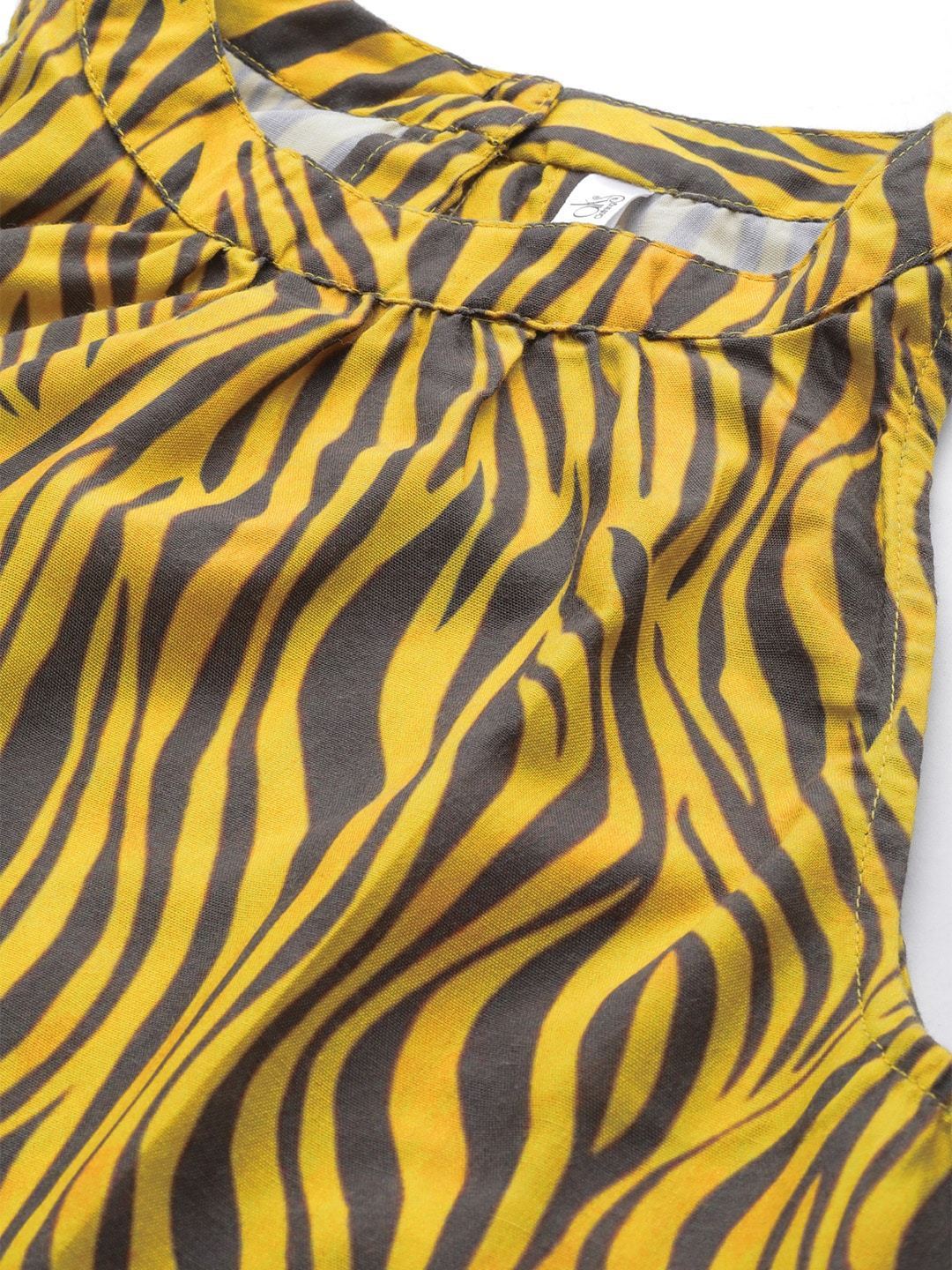 Women's  Yellow & Charcoal Grey Zebra Print Straight Kurta - AKS
