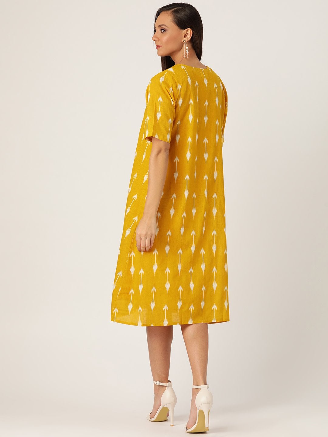 Women's Yellow Arrow Dress With Shrug - InWeave
