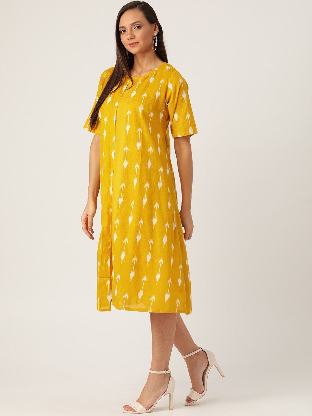 Women's Yellow Arrow Dress With Shrug - InWeave