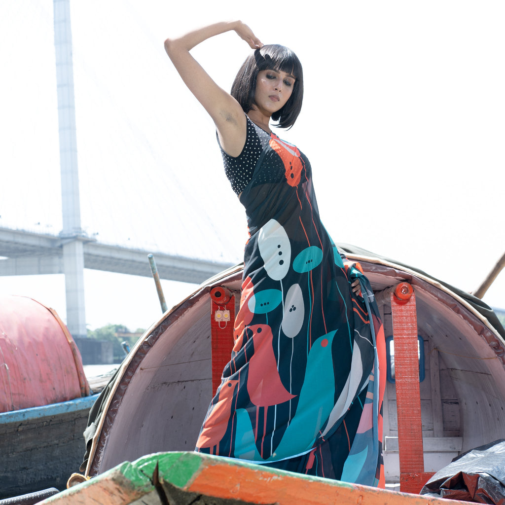 Women's Sanctuary Digital Printed Satin Georgette Saree