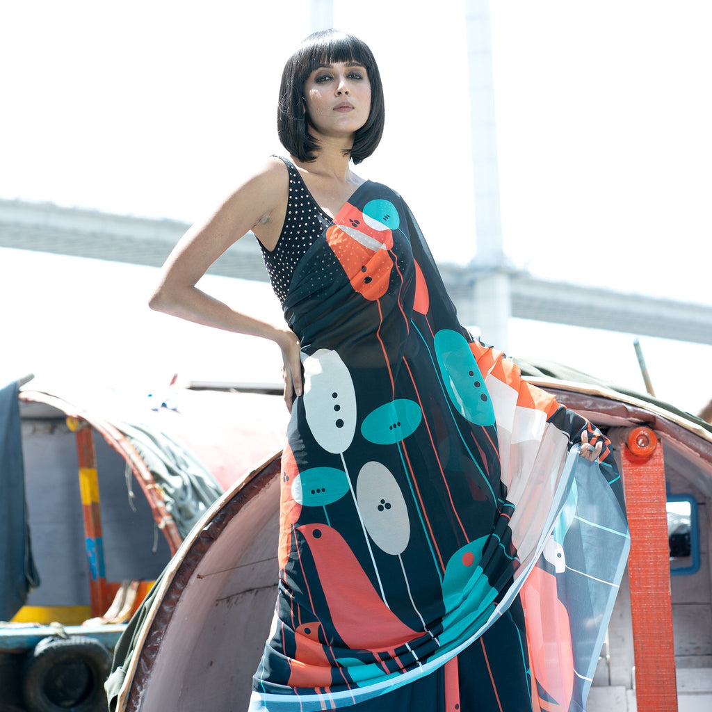 Women's Sanctuary Digital Printed Satin Georgette Saree