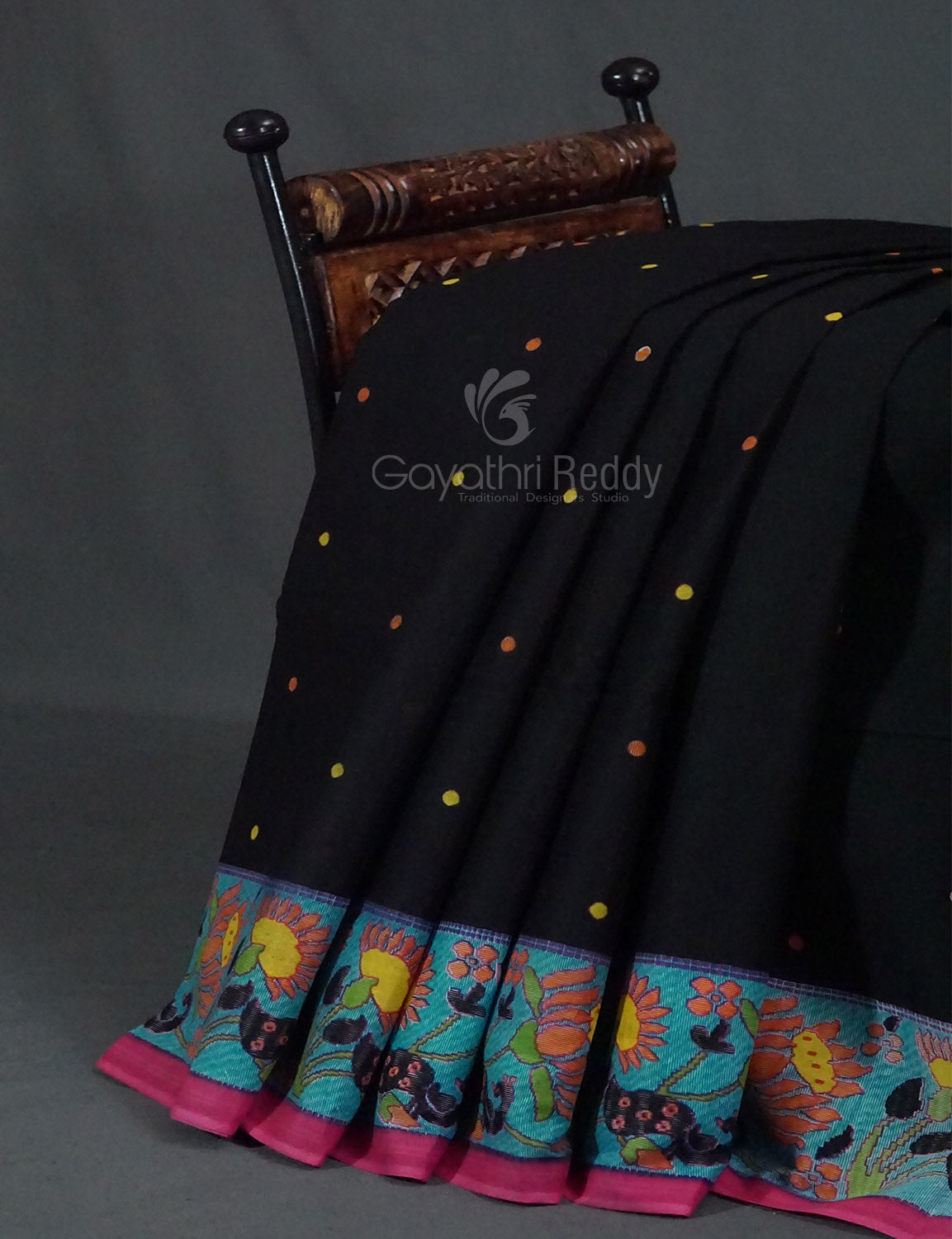 Women's Black Pure Mulmul Cotton Saree - Gayathri Sarees