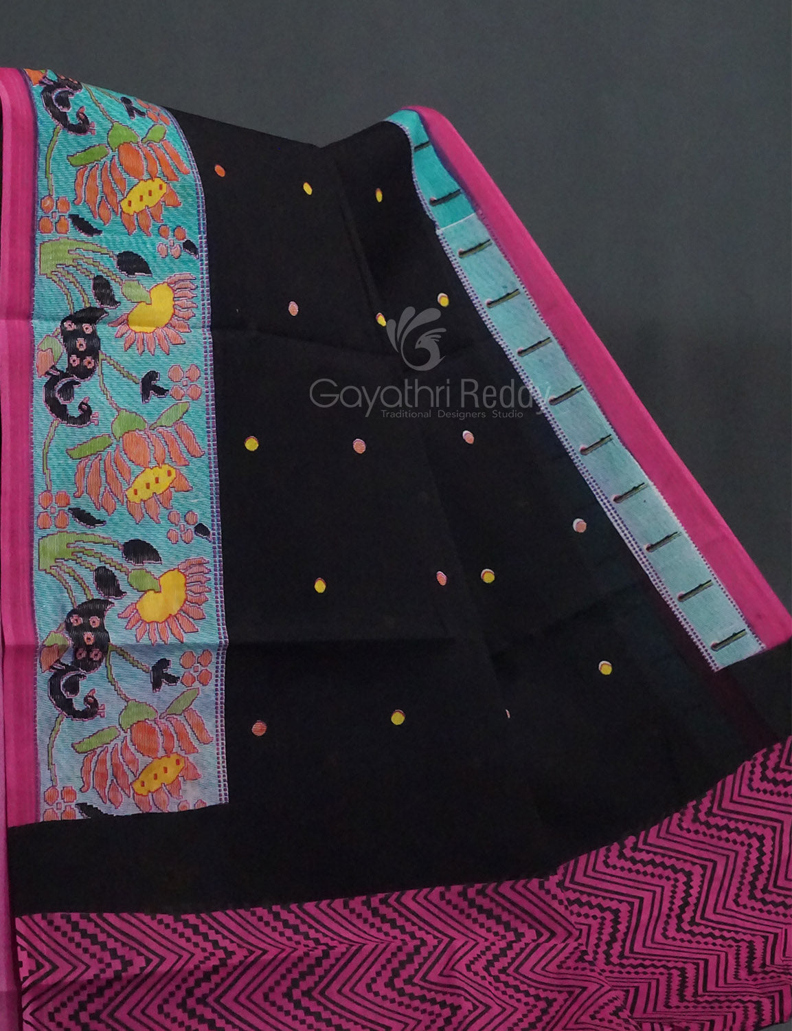 Women's Black Pure Mulmul Cotton Saree - Gayathri Sarees