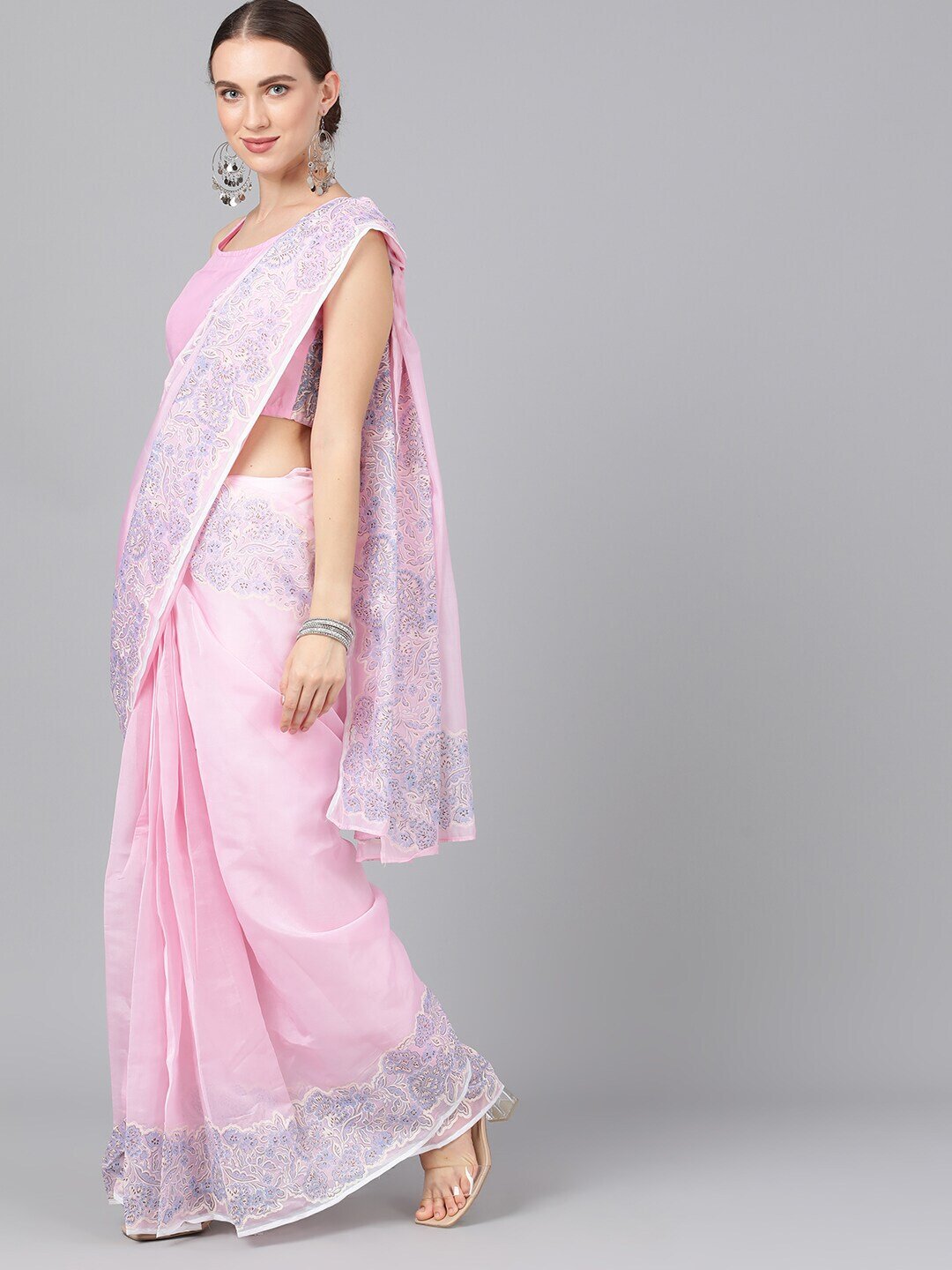 Women's Pink Solid Saree - AKS