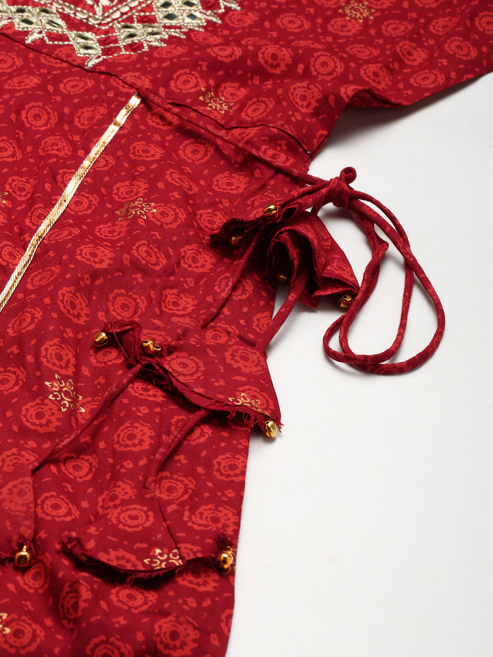 Women's Red Gotta Patti Rayon Dress