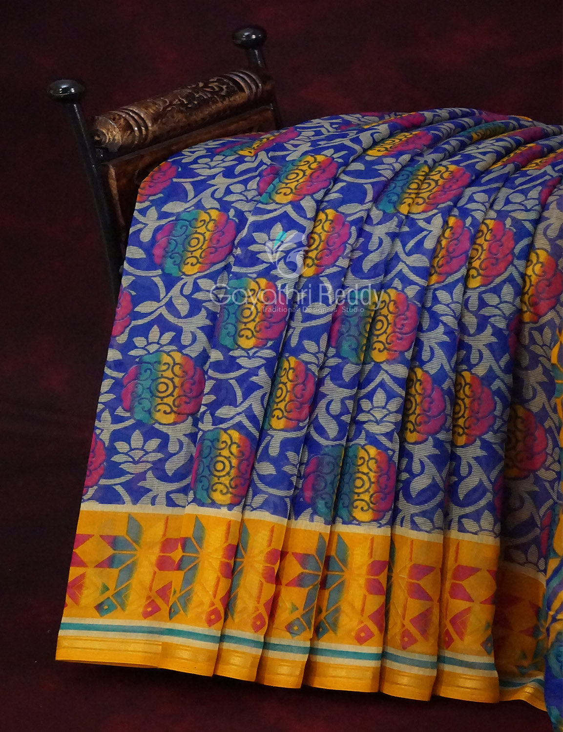 Women's Blue And Yellow Semi Chanderi Saree - Gayathri Sarees