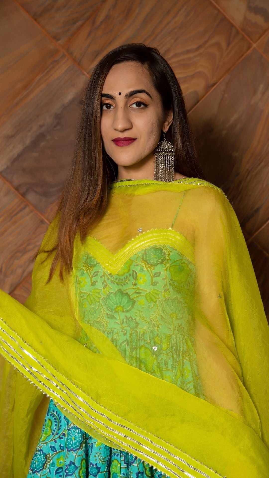 Women's Green Anarkali Suit Set with Pants & Dupatta by Pomcha Jaipur- (3pcs set)