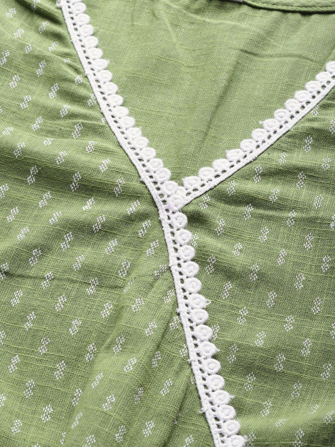 Women's Green & White Printed Angrakha Tunic - AKS
