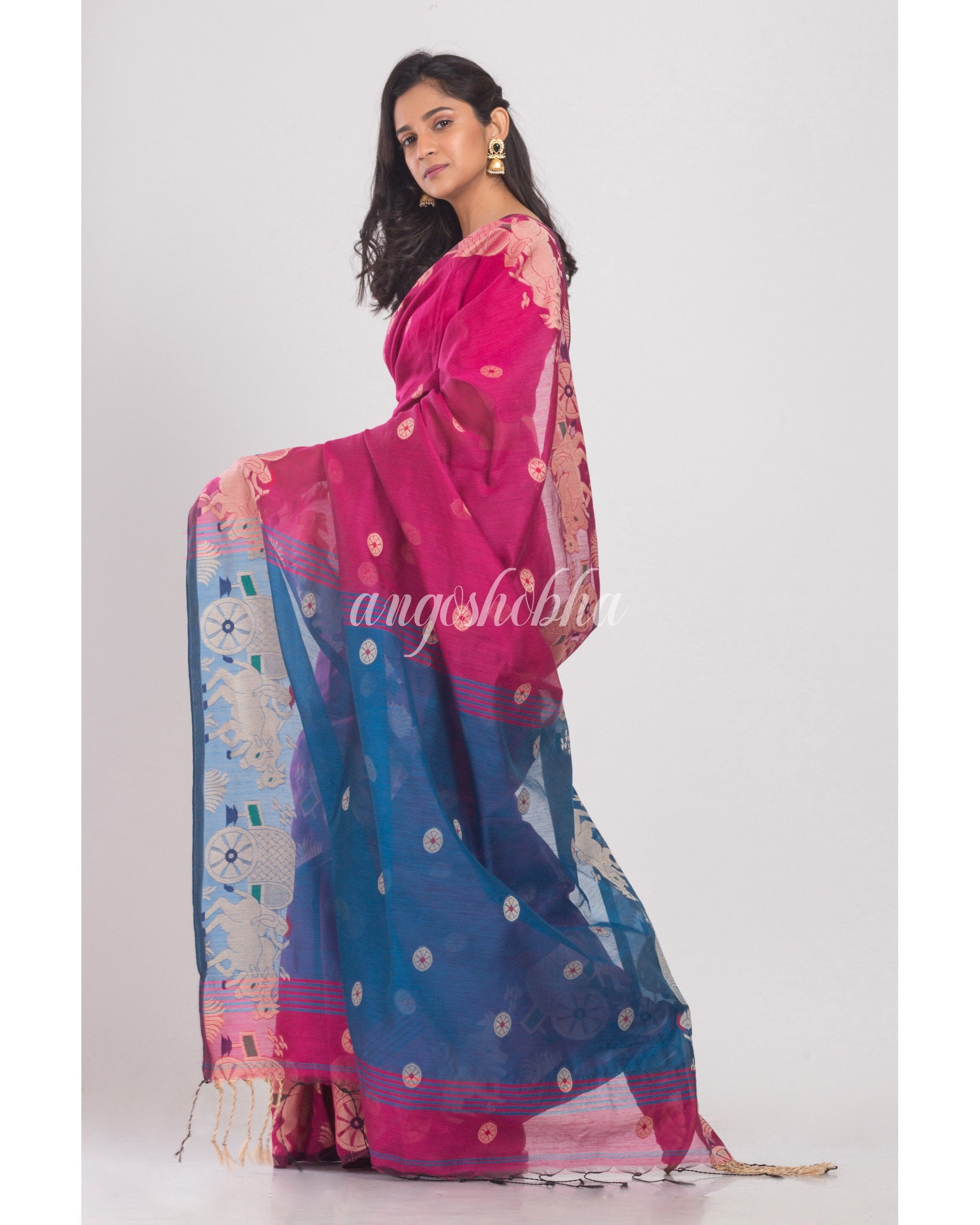 Women's Rani Pink Handloom Saree - Angoshobha