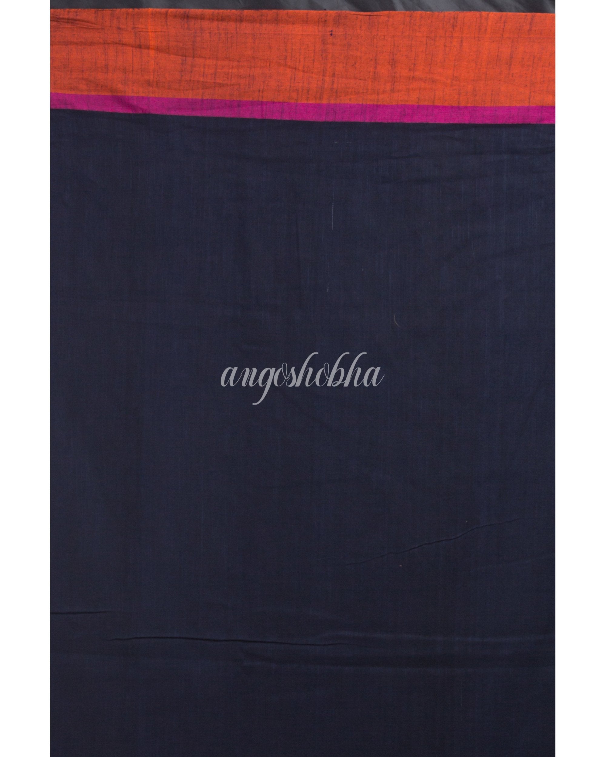 Women's Black Cotton Handloom Saree - Angoshobha