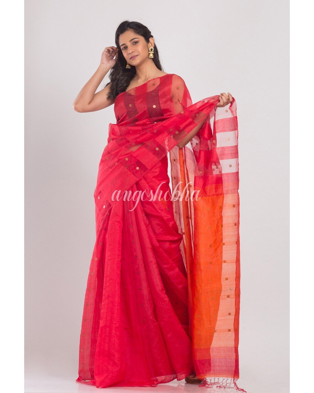 Women's Rani Handwoven Cotton Silk Saree - Angoshobha