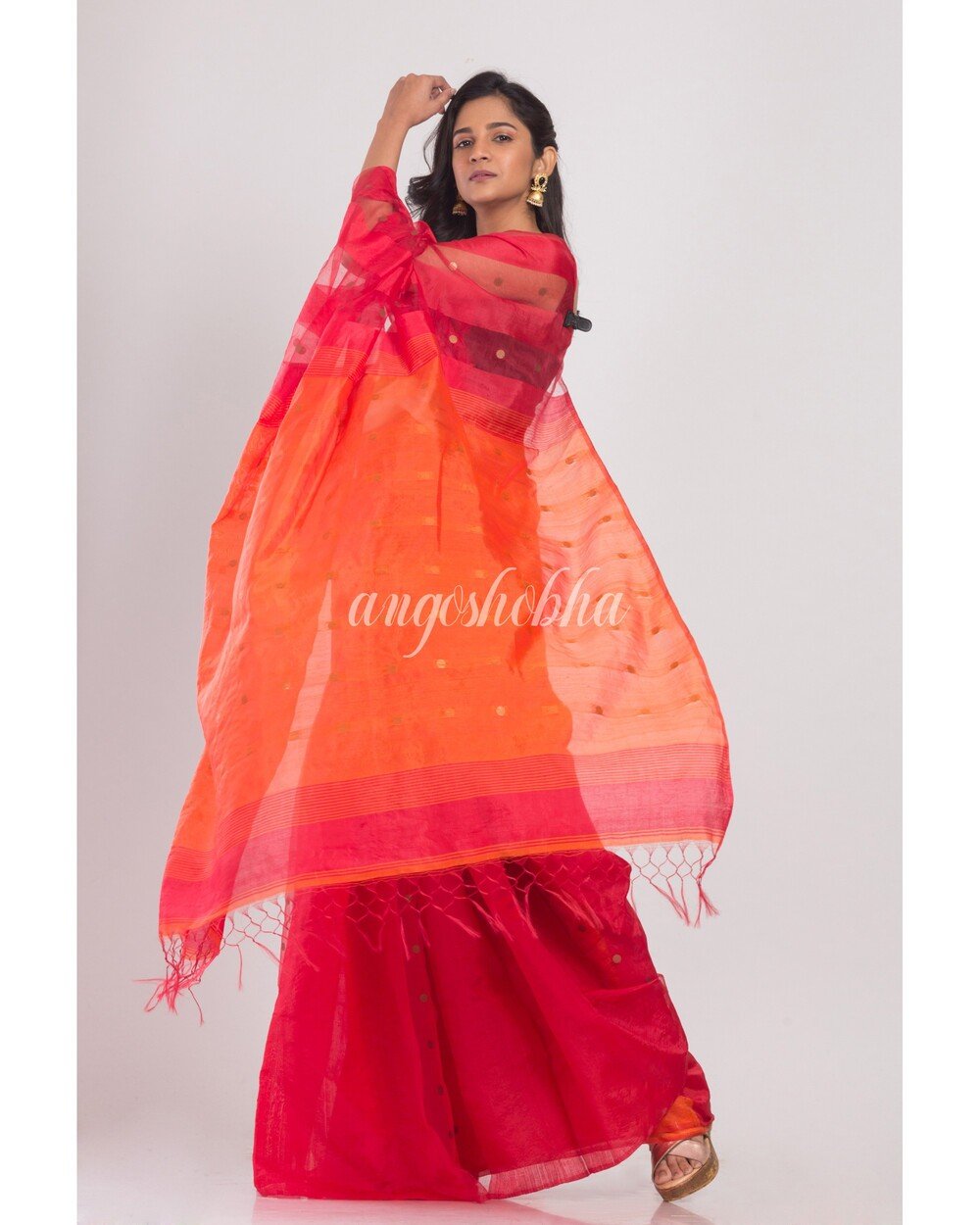 Women's Rani Handwoven Cotton Silk Saree - Angoshobha