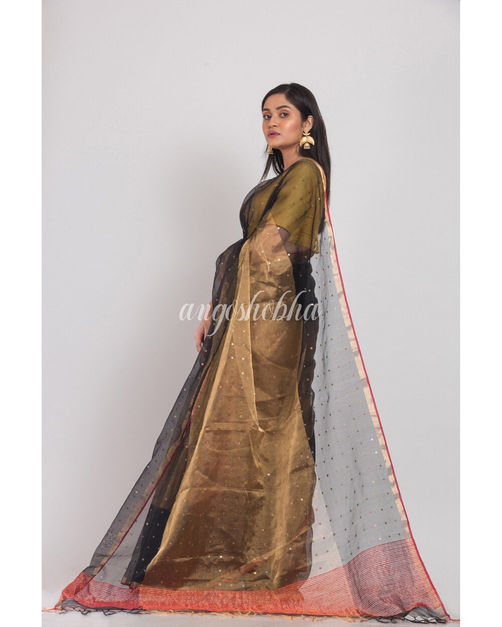 Women's Multicolor Sequins Handwoven Silk Saree - Angoshobha