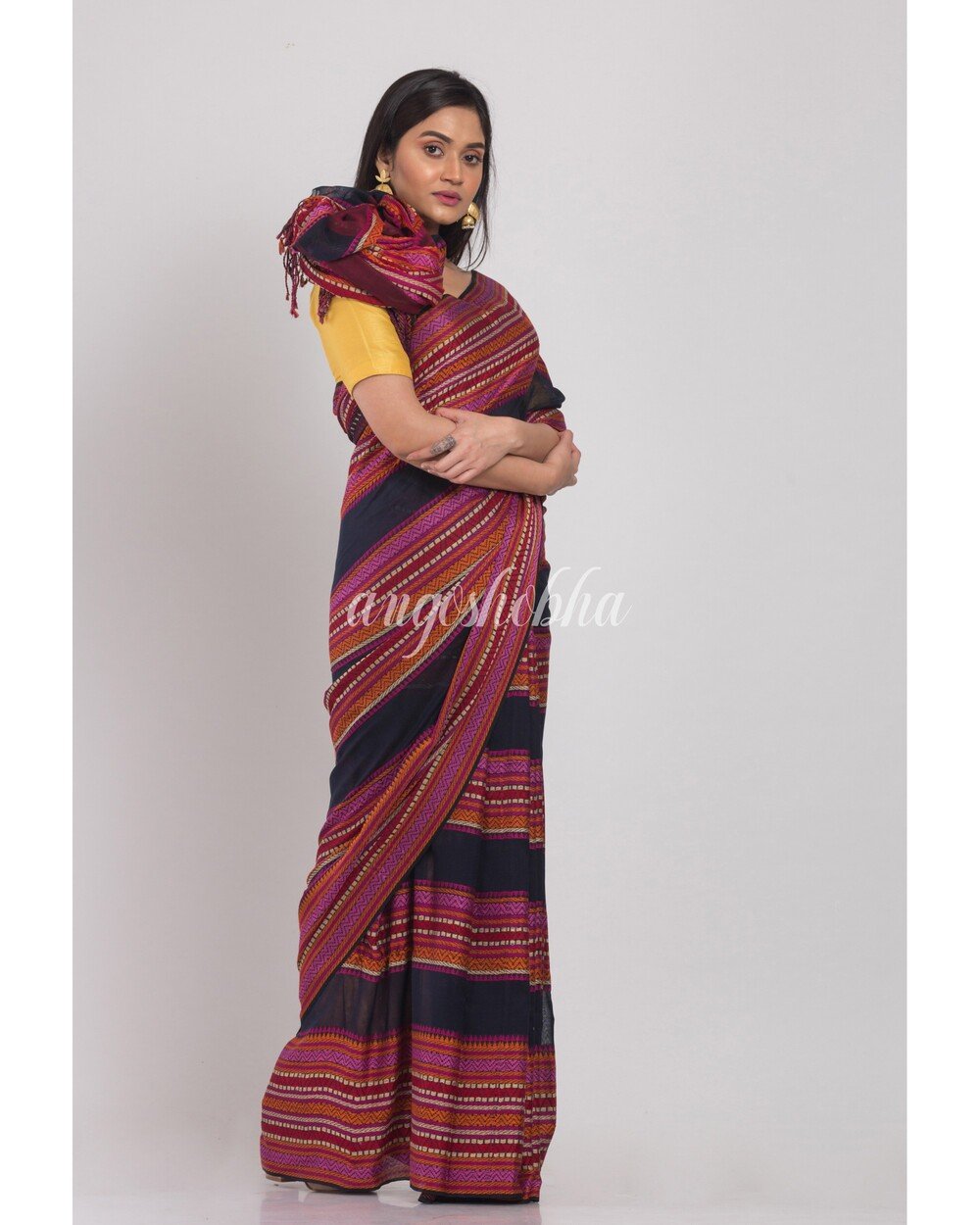 Women's Multicolor Handloom Cotton Saree - Angoshobha