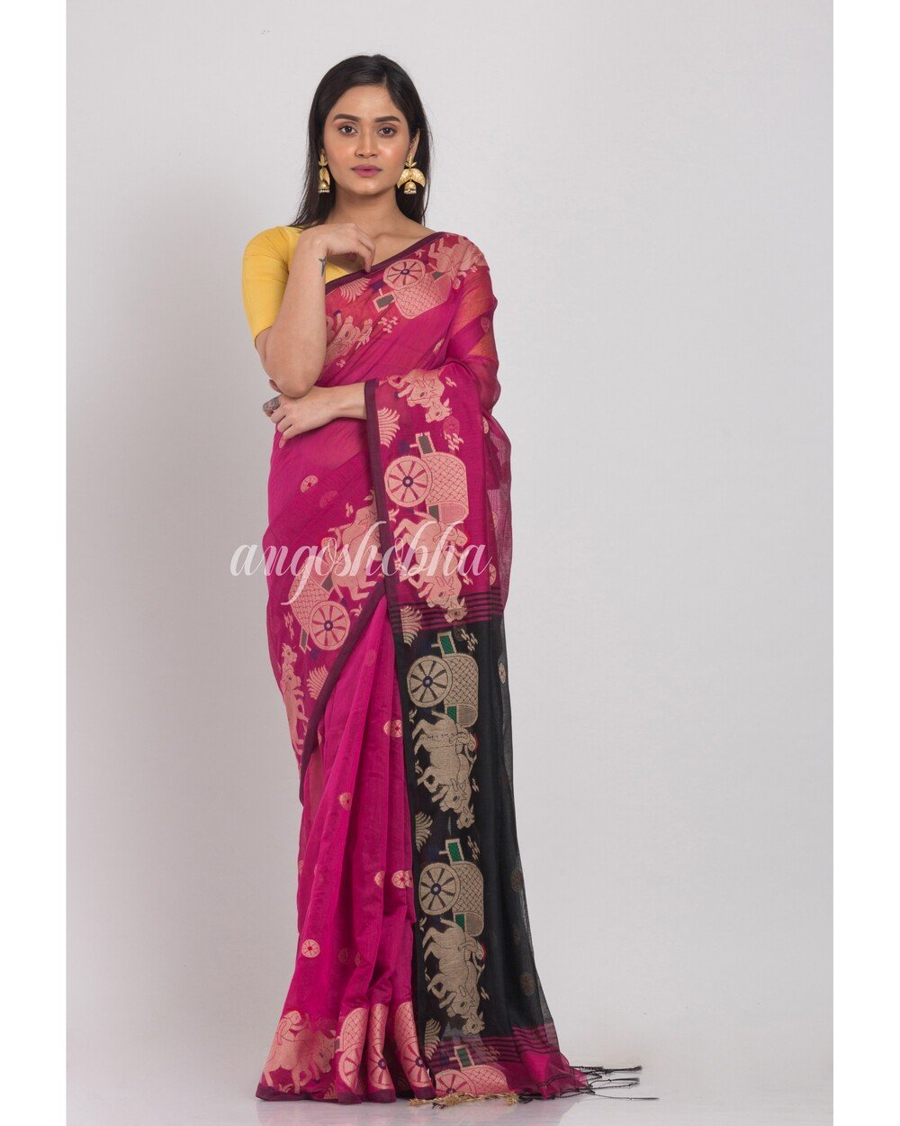 Women's Pink Handloom Cotton Silk Saree - Angoshobha