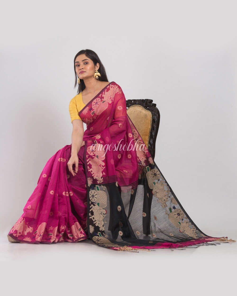 Women's Pink Handloom Cotton Silk Saree - Angoshobha