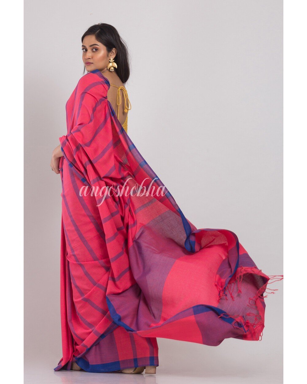 Women's Pink Handloom Cotton Saree - Angoshobha