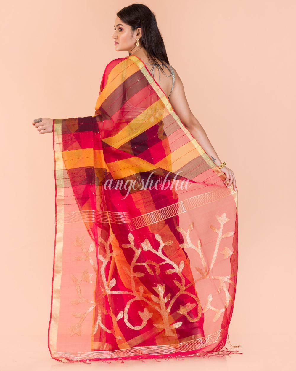 Women's Multicolor Handloom Sequins Jamdani saree - Angoshobha