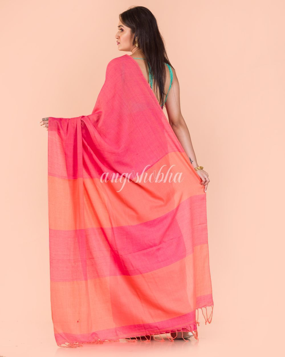 Women's Pink Handwoven Cotton Saree - Angoshobha