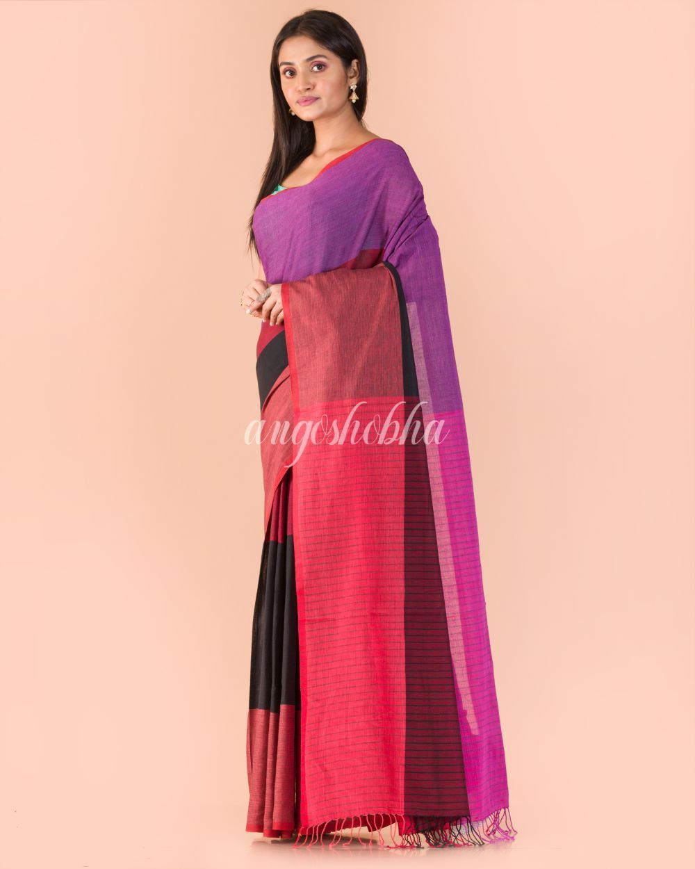 Women's Multicolour Handwoven Cotton Saree - Angoshobha