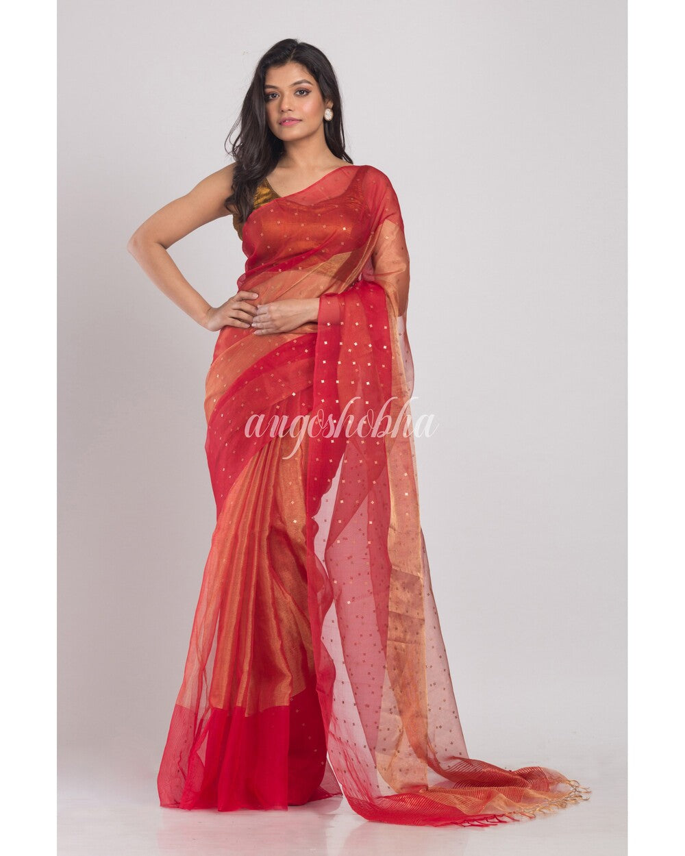 Women's Multicolor sequins handwoven silk saree - Angoshobha