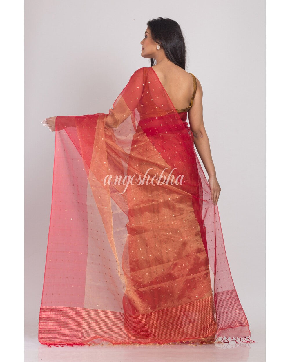 Women's Multicolor sequins handwoven silk saree - Angoshobha