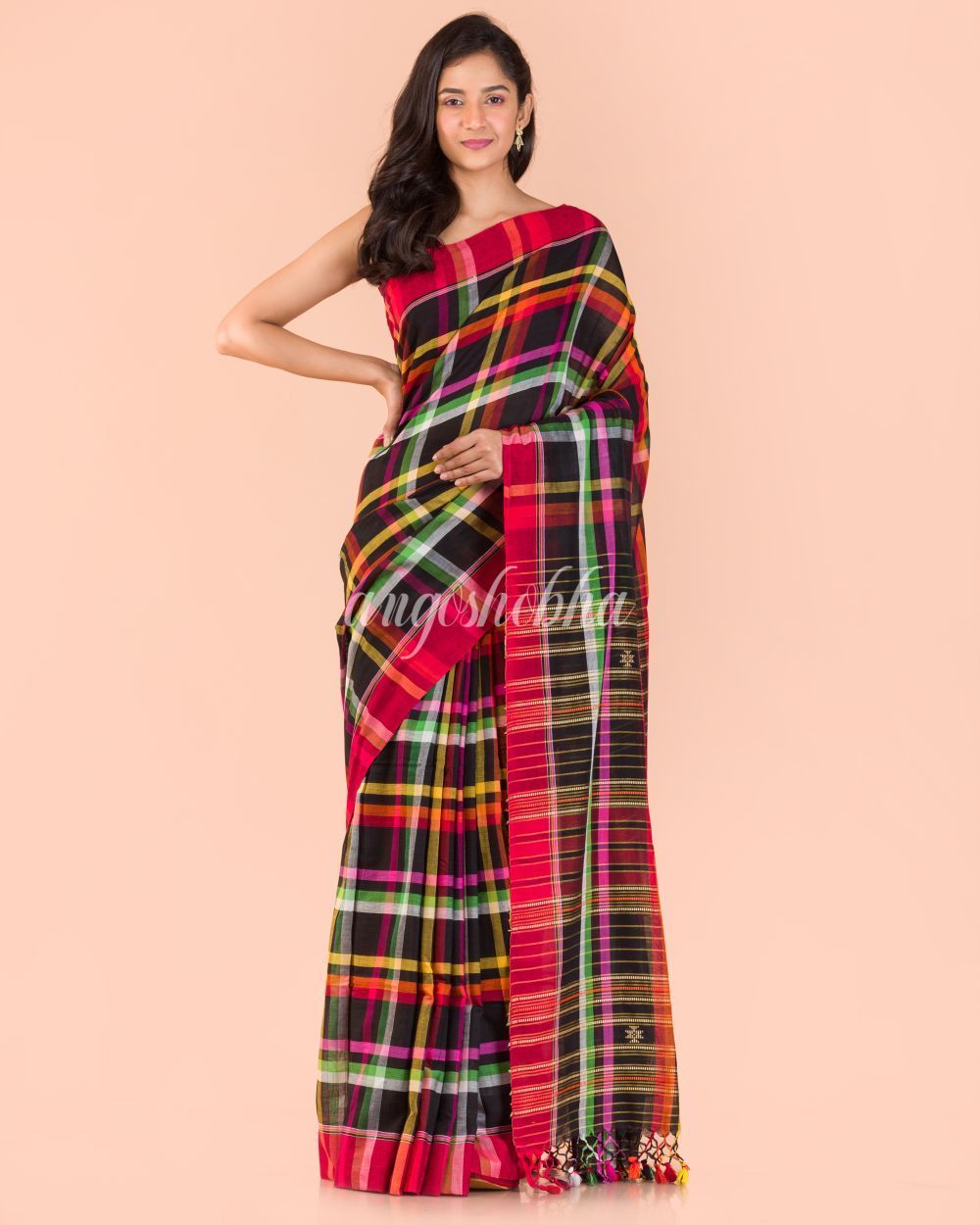 Women's Multicolor Handwoven Cotton Saree - Angoshobha