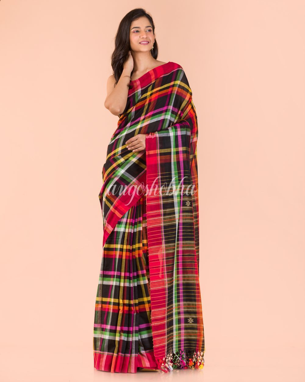 Women's Multicolor Handwoven Cotton Saree - Angoshobha