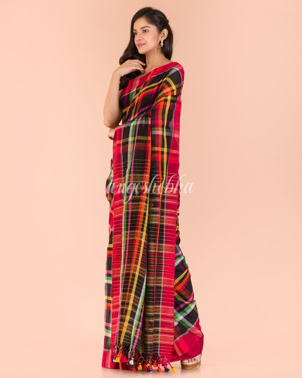 Women's Multicolor Handwoven Cotton Saree - Angoshobha