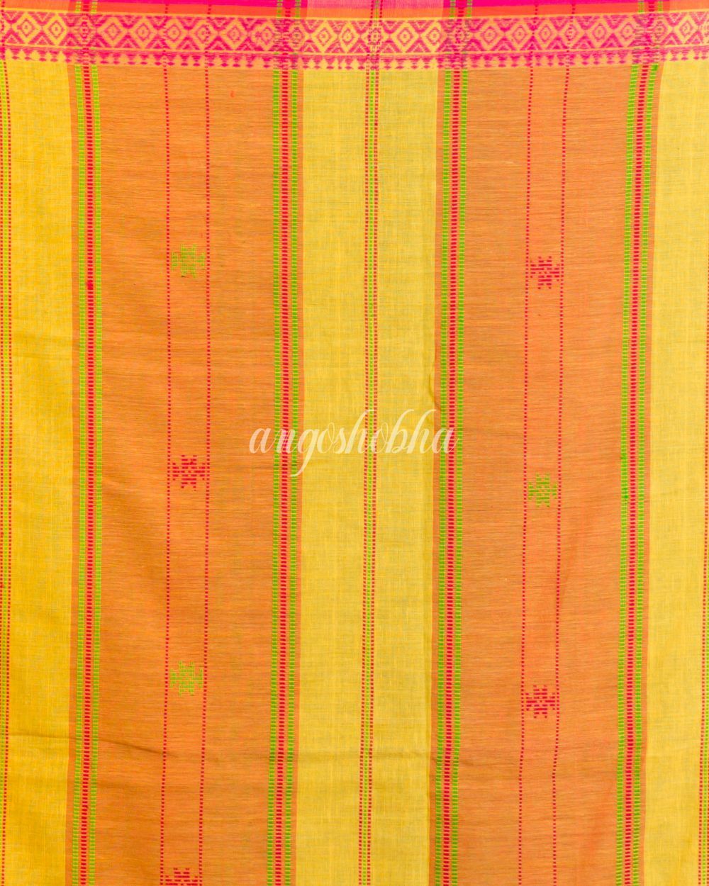 Women's Orange Yellow Cotton Tangail Saree - Angoshobha