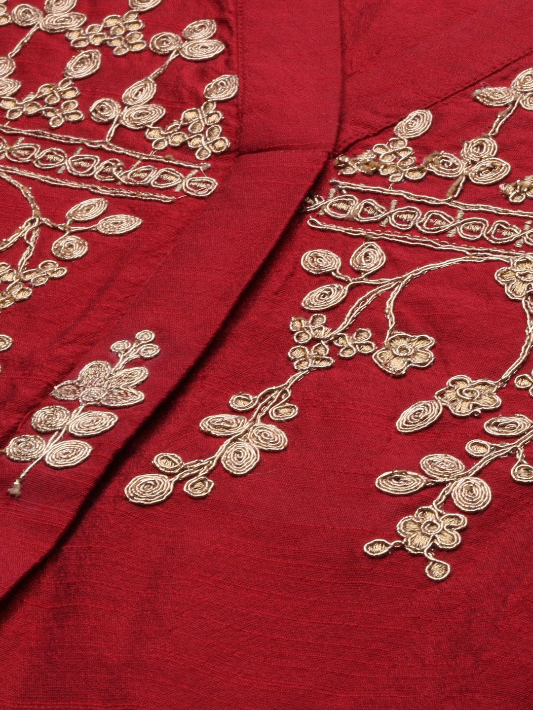 Women's Red & Gold-Toned Embroidered Straight Kurta - Varanga