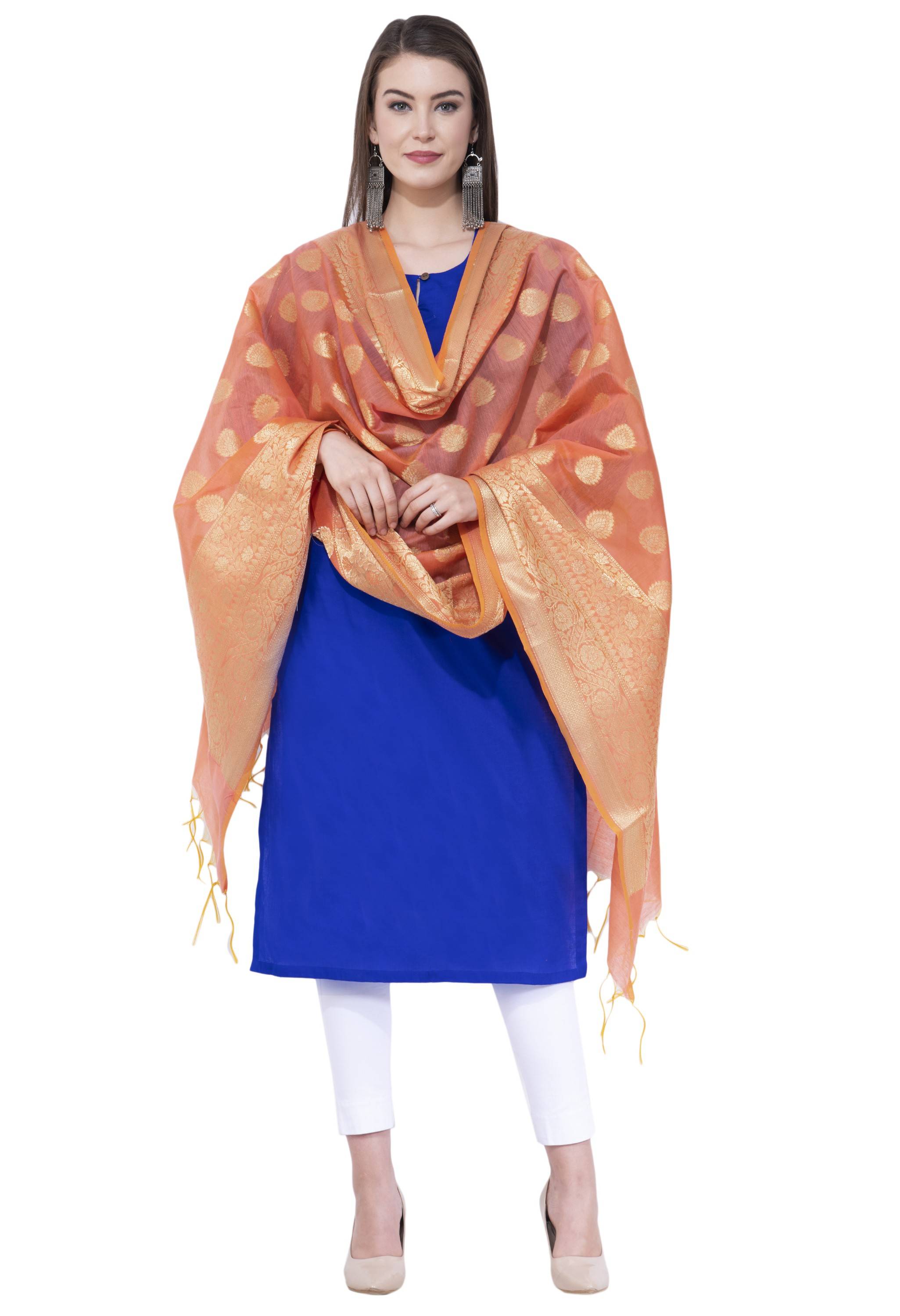 A R SILK Orange Color Vns pastle Chanderi cotton Dupattas and Chunnis