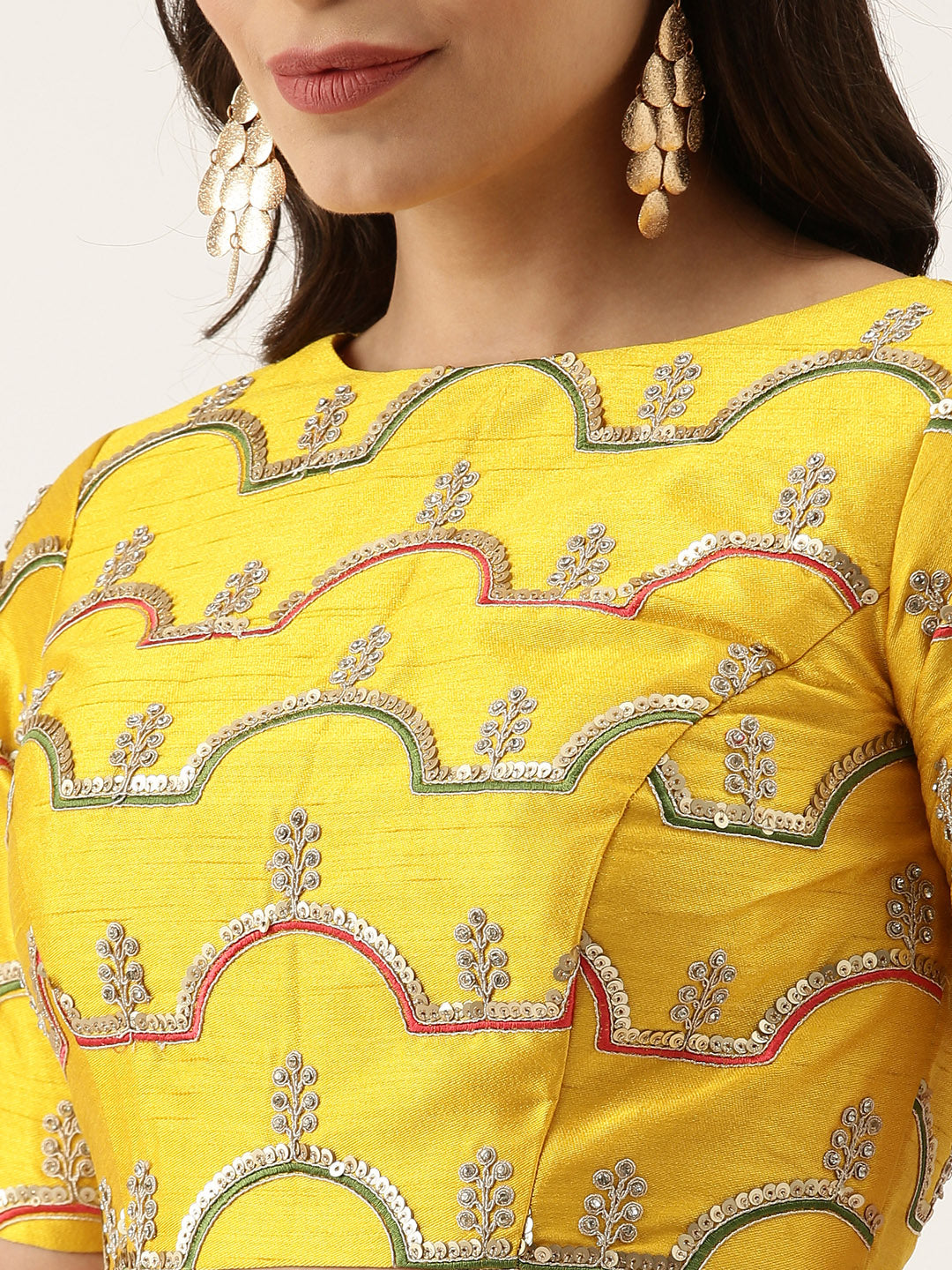 Women's Mustard Sequiense Work Silk Blouse - Royal Dwells