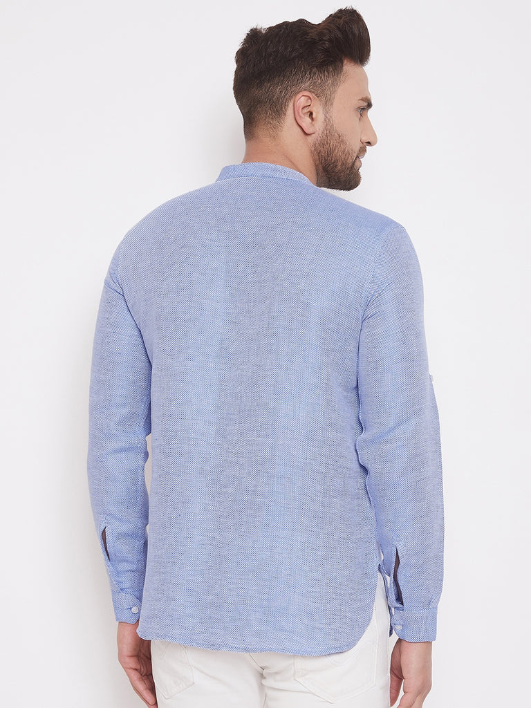 Men's Lilac Blue Cotton Shirt Kurta