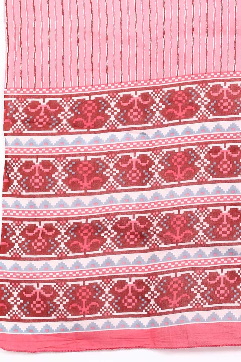 Women's Pink Ethnic Motifs Printed Pure Cotton Kurta With Pants Dupatta - Ahika