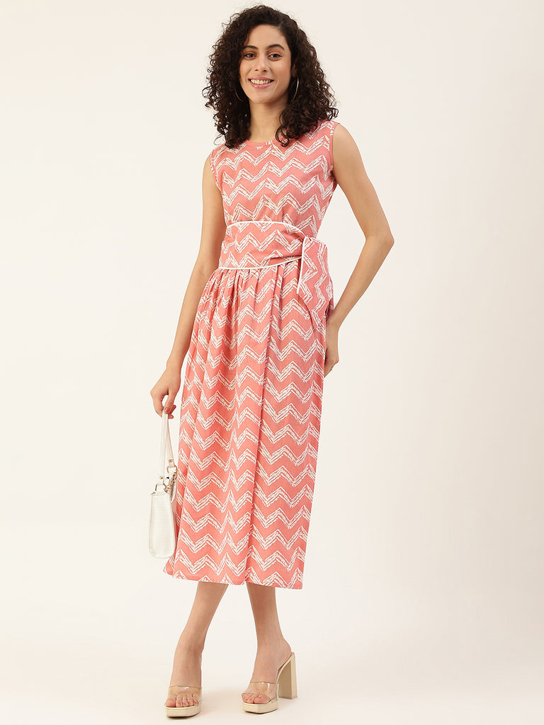 Women's Zig-zag printed Cotton Kurta with Belt