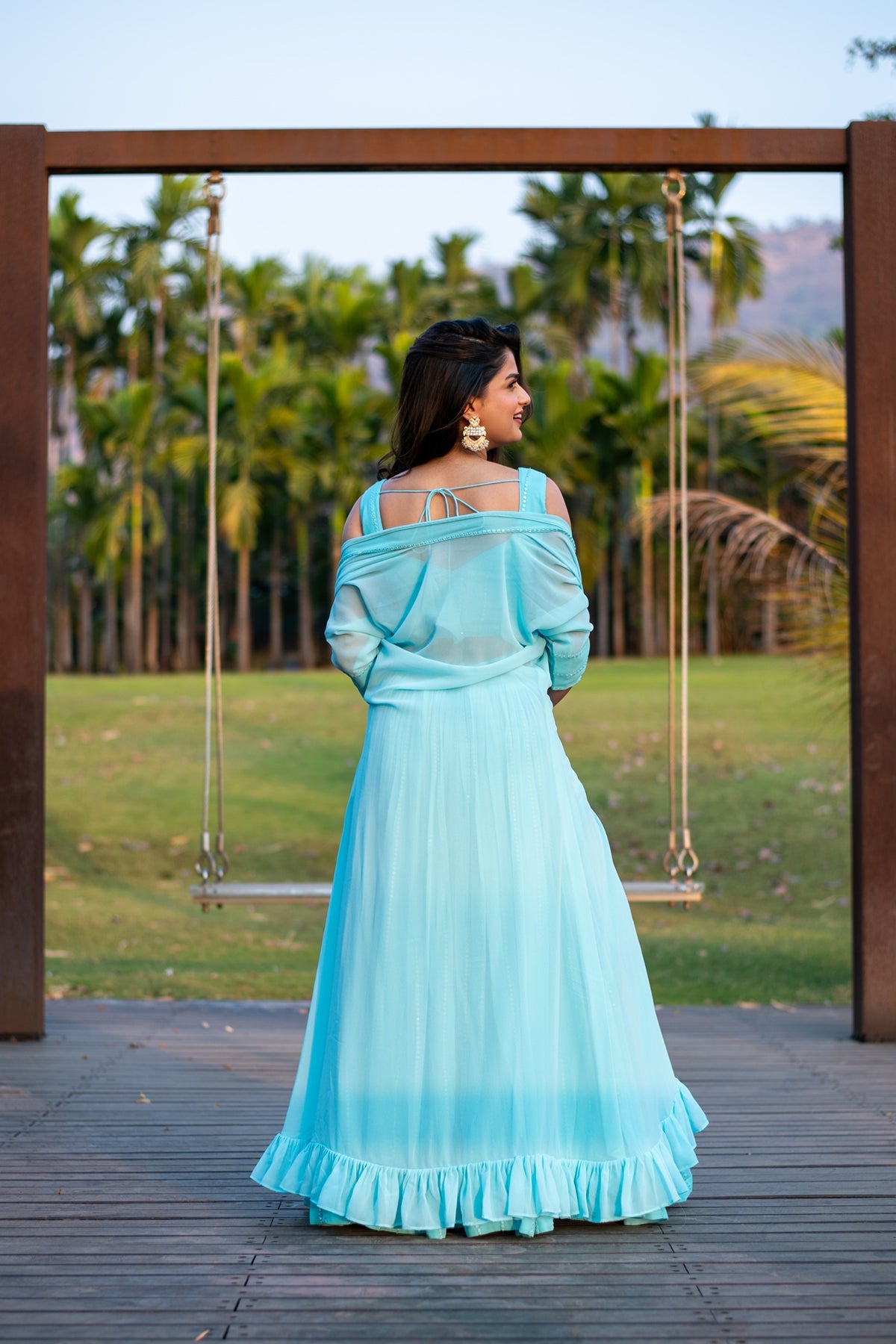 Women's Sky Blue Lehenga With Jacket