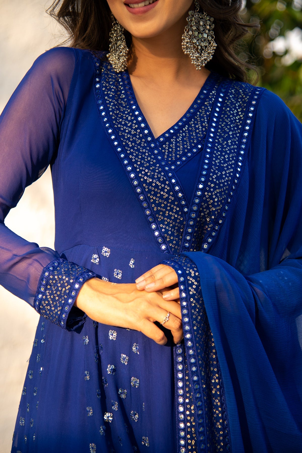 Women's Royal Blue Mirron Sequin Alternate Anarkali Set