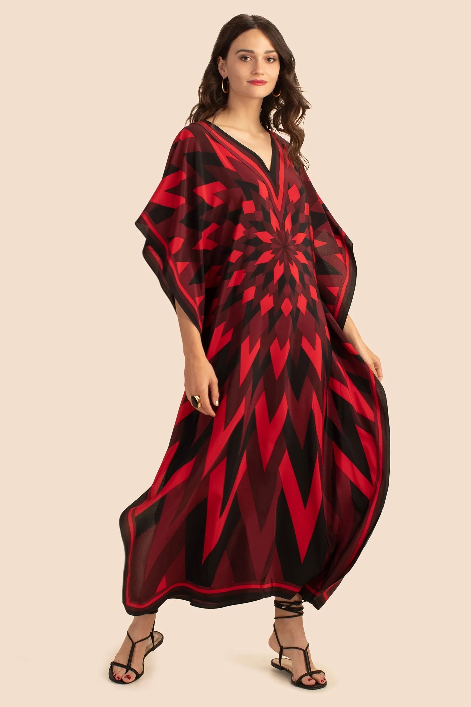 Women's Red Illusions Silk Crepe Kaftan - Rangnaari