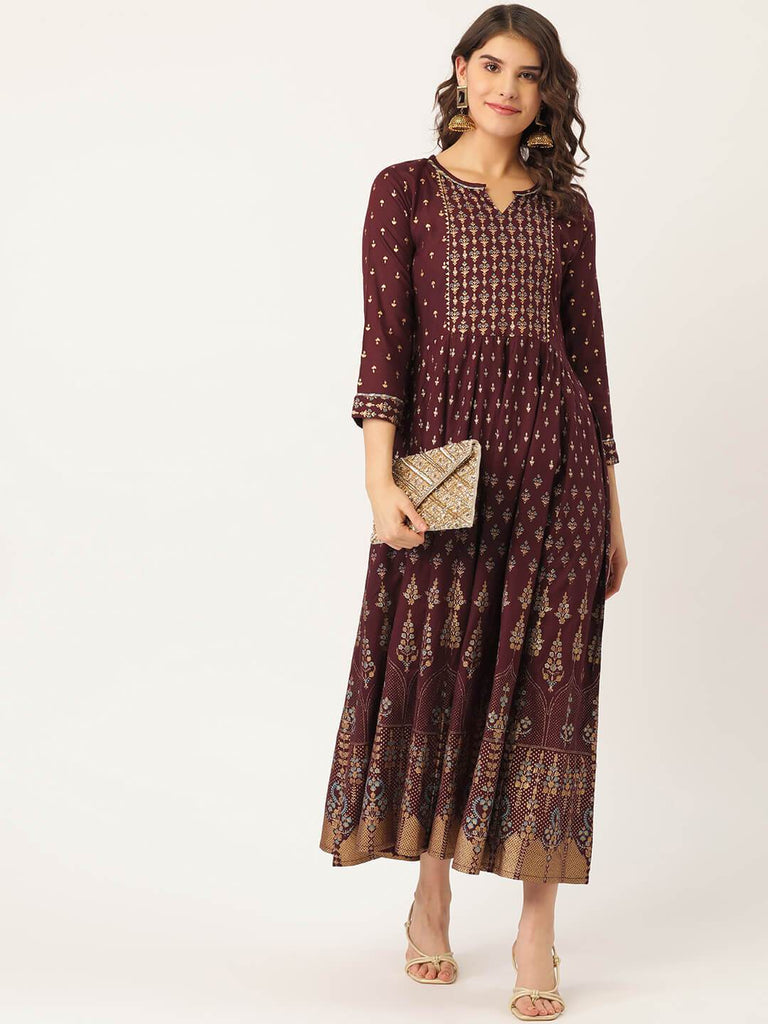 Women's Rayon Gold Printed & Gota Work Anarkali Kurta