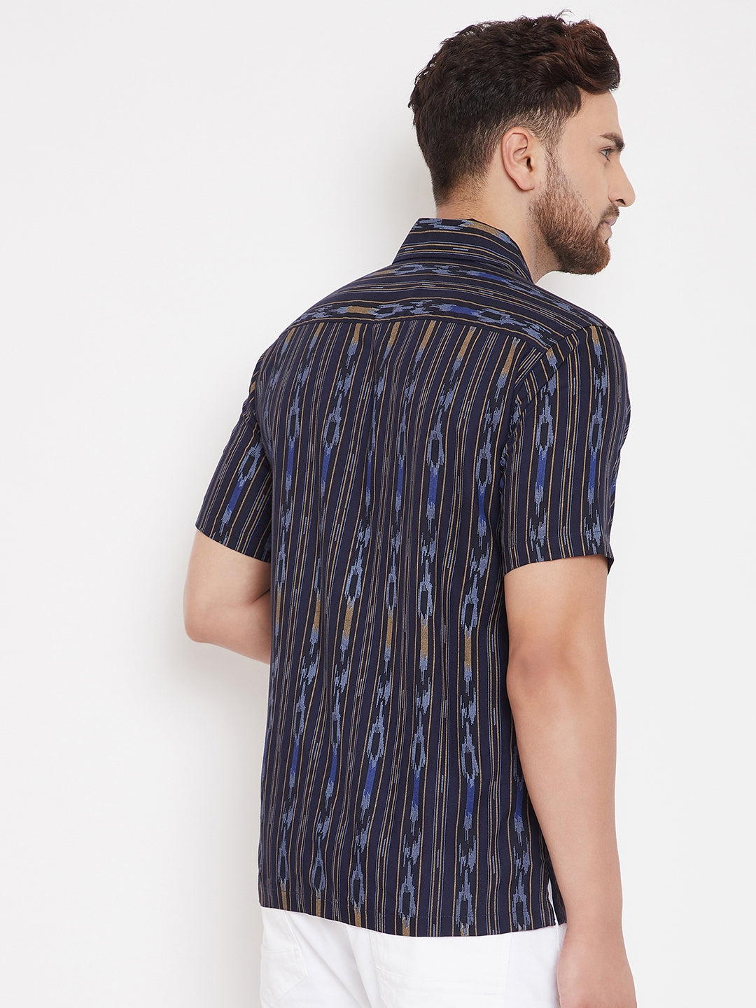 Men's Navy Blue Cuban Collar Shirt