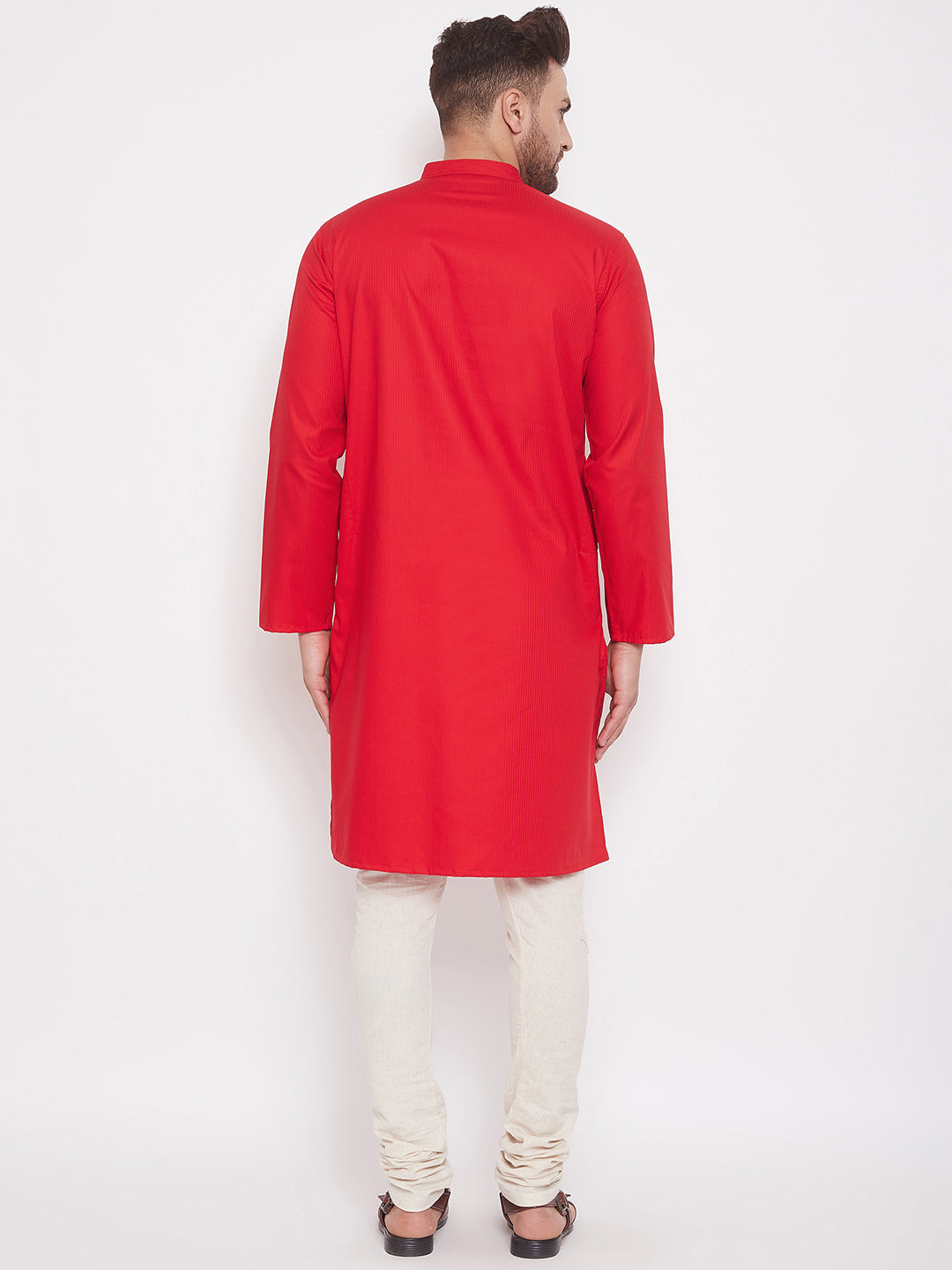 Men's Red Cotton Kurta